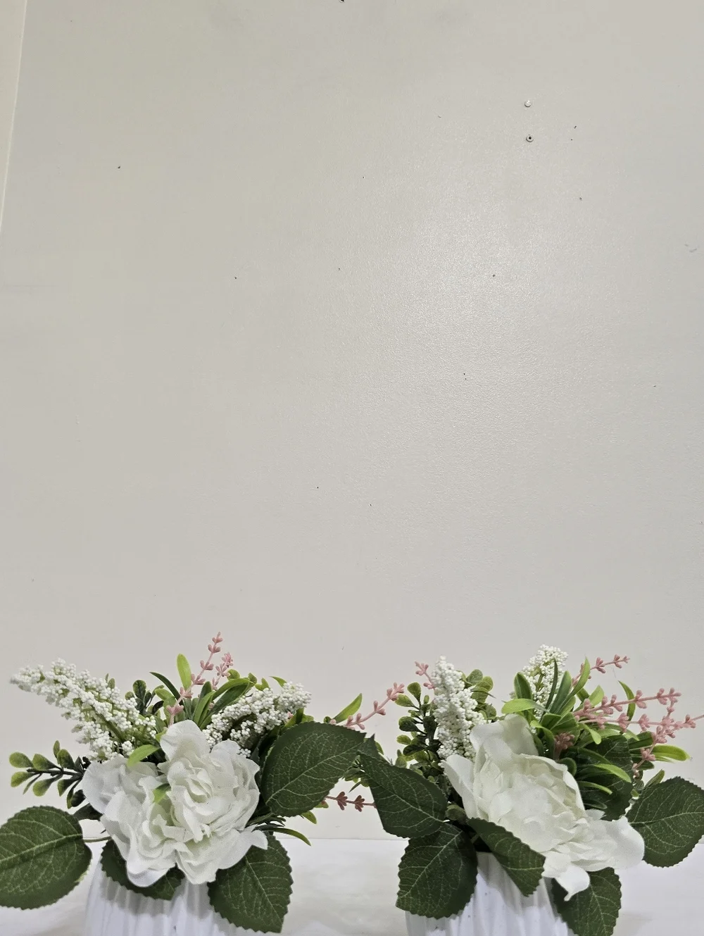 Artificial‎ Floral Arrangement in White Ceramic Planter Set of 2 Solid Weight